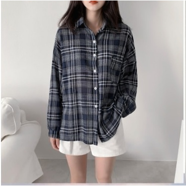 KEMEJA ATASAN WANITA KEMEJA KOTAK TERBAR 【LINKI】Lengan Panjang Motif Kotak-kotak Untuk Baju Ata C6I9