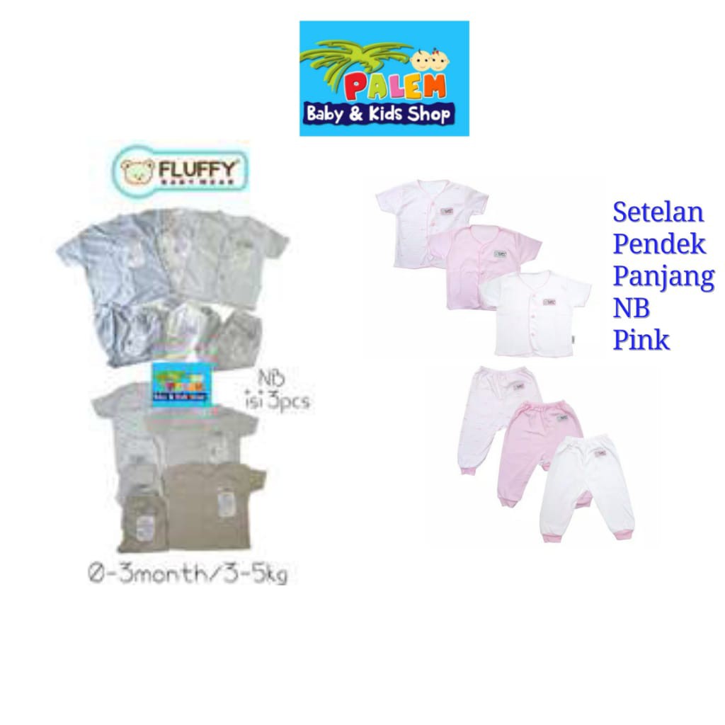 fluffy newborn setelan baju pendek Neci celana panjang rib 3 pcs