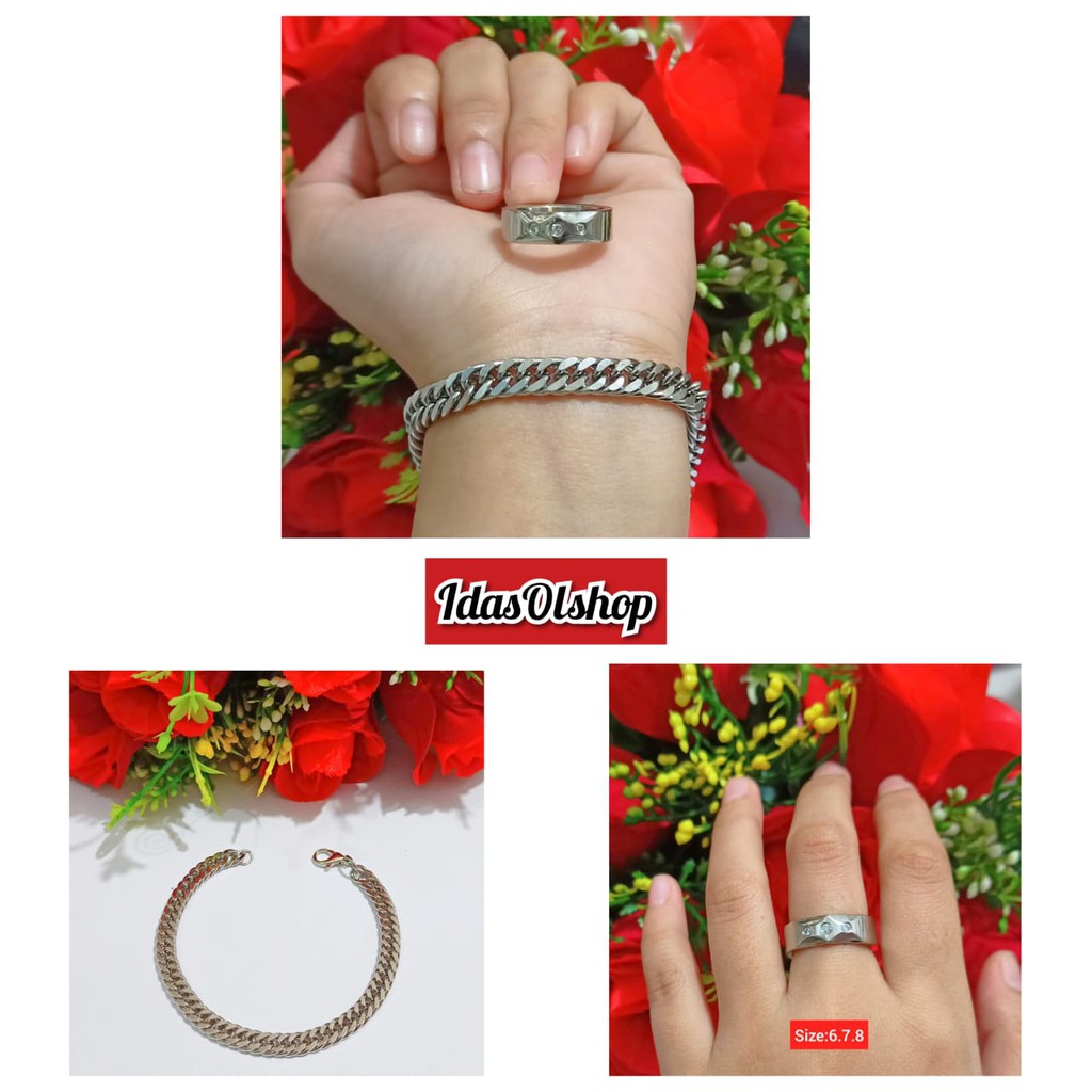 Gelang TITANIUM Dewasa Rantai Free Cincin Titanium Stainlees Steel