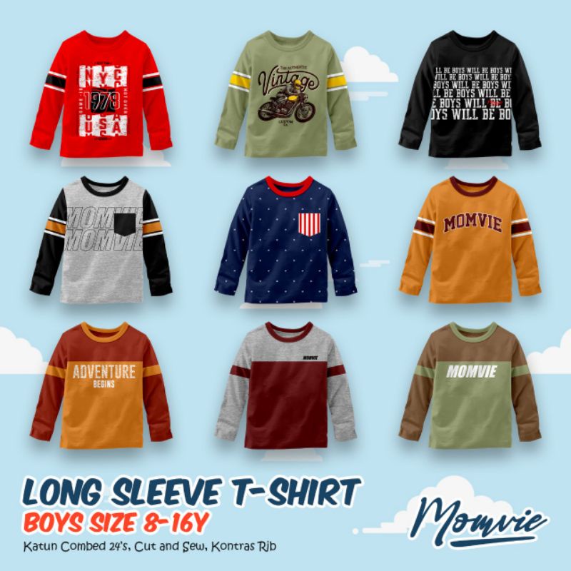 Long sleeve t shirt boys size 8-16 T momvie by paddlekids / kaos lengan panjang momvie paddle kids