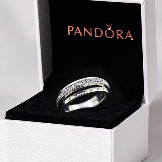 Pandora Cincin 925 Silver Desain Logo Aksen Berlian Untuk Wanita