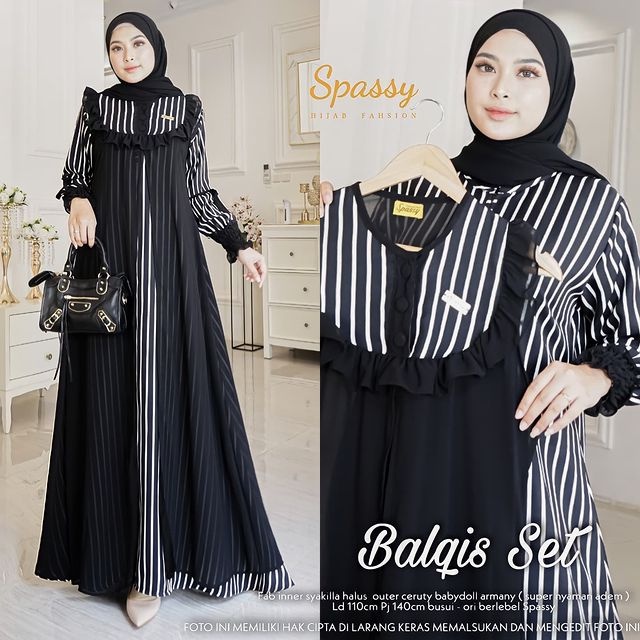 Balqis Set 2 in 1 Gamis + Outher Terpisah Bisa Di Lepas Busui Friendly dan Wudhu Friendy Bahan Ceruty mix Syakila IMPORT-1