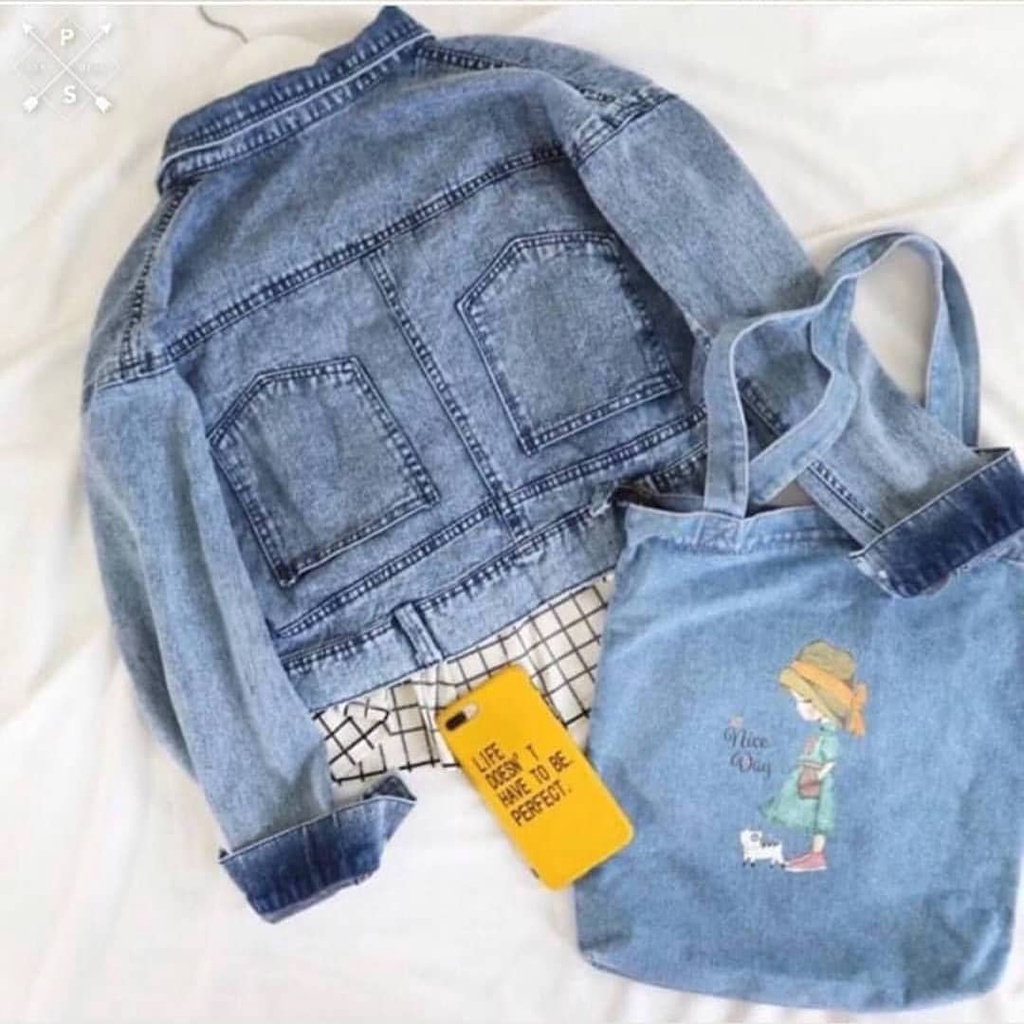 SNOWANSH JAKET JEANS CROP WANITA SAKU BELAKANG