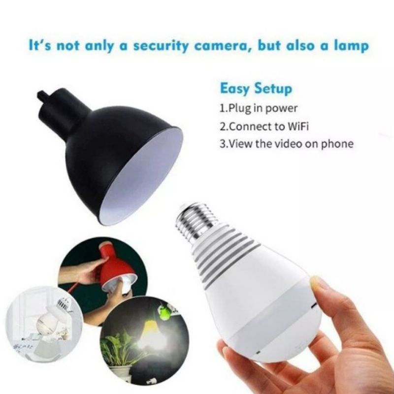 IP Camera Bohlam Bulb v380 Panoramic 360 Derajat Wireless 1080p 5Mp Cctv WiFi Two Way Audio