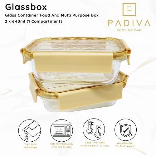 Padiva 640ml Gold Crystal GlassBox / Glass Food Container