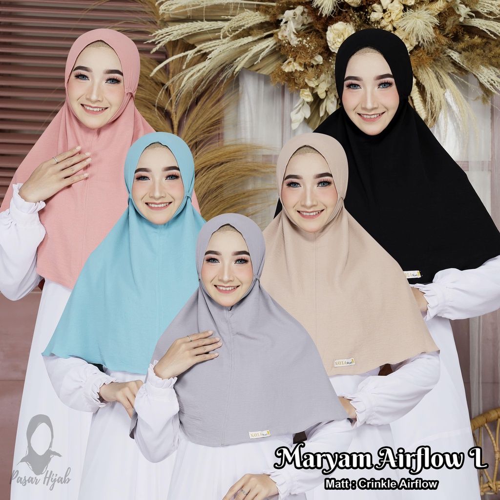 Jilbab Bergo Maryam Tali Crinkle Airflow Premium L  Kerudung Instan Tali Airflow Anti Kusut Pasar Hija'b