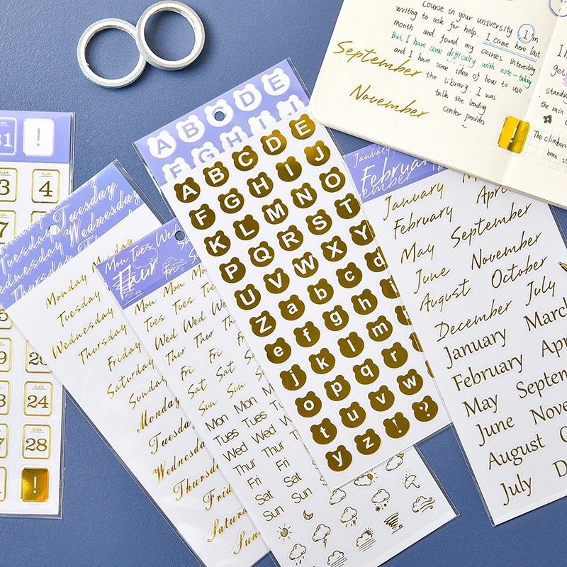 

DELUNASHOP Stiker Huruf gold alfabet Angka A-Z Cartoon Transparan Sticker DIY Handbook label Sticker huruf Bulan