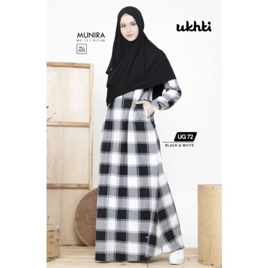 DISKON RESELLER Ukhti UG 72 gamis kotak-kotak hitam putih gamis modis premium ukhtimunira gamis leba