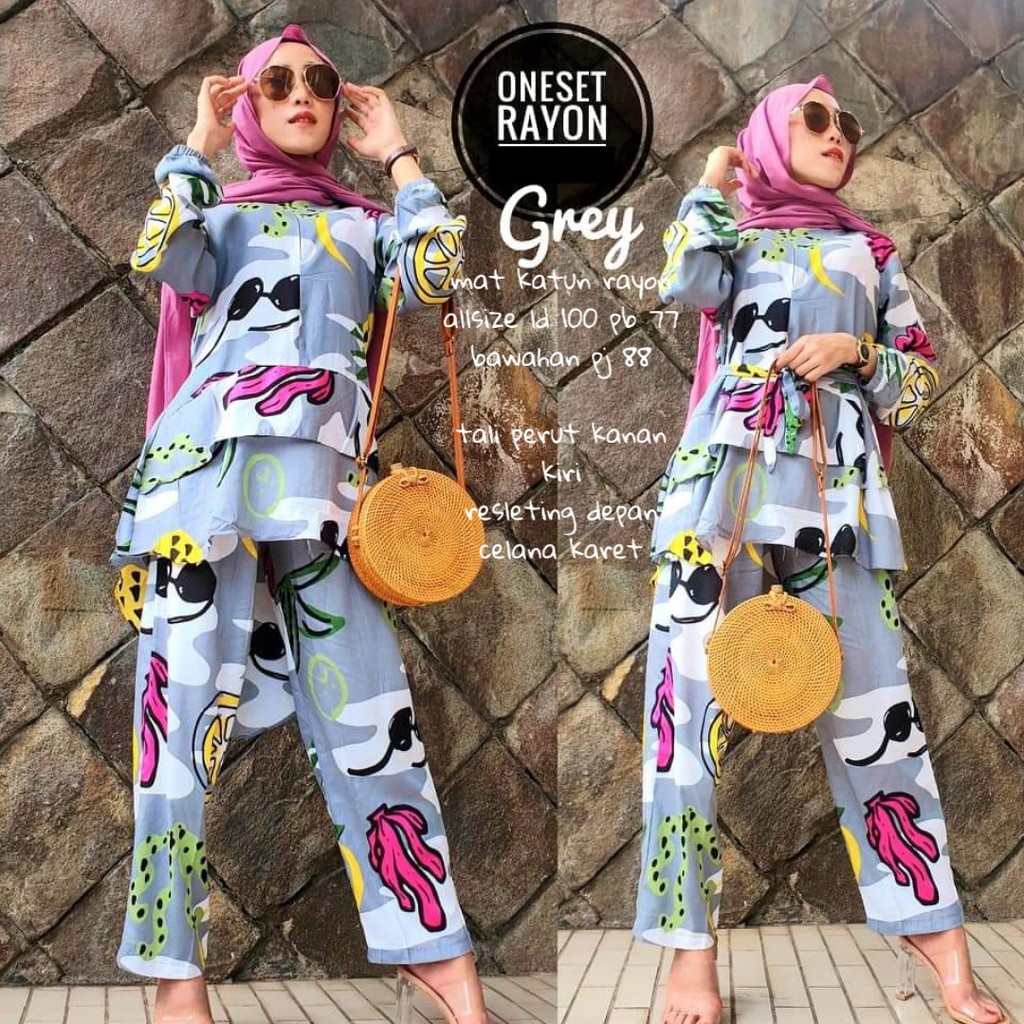 SETELAN BAJU WANITA TUNIK DAN CELANA BATIK KAKTUS