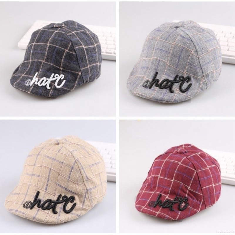 8-20 bulan Topi Baret Motif Kotak-Kotak  Untuk Anak Laki-Laki/Perempuan HATC