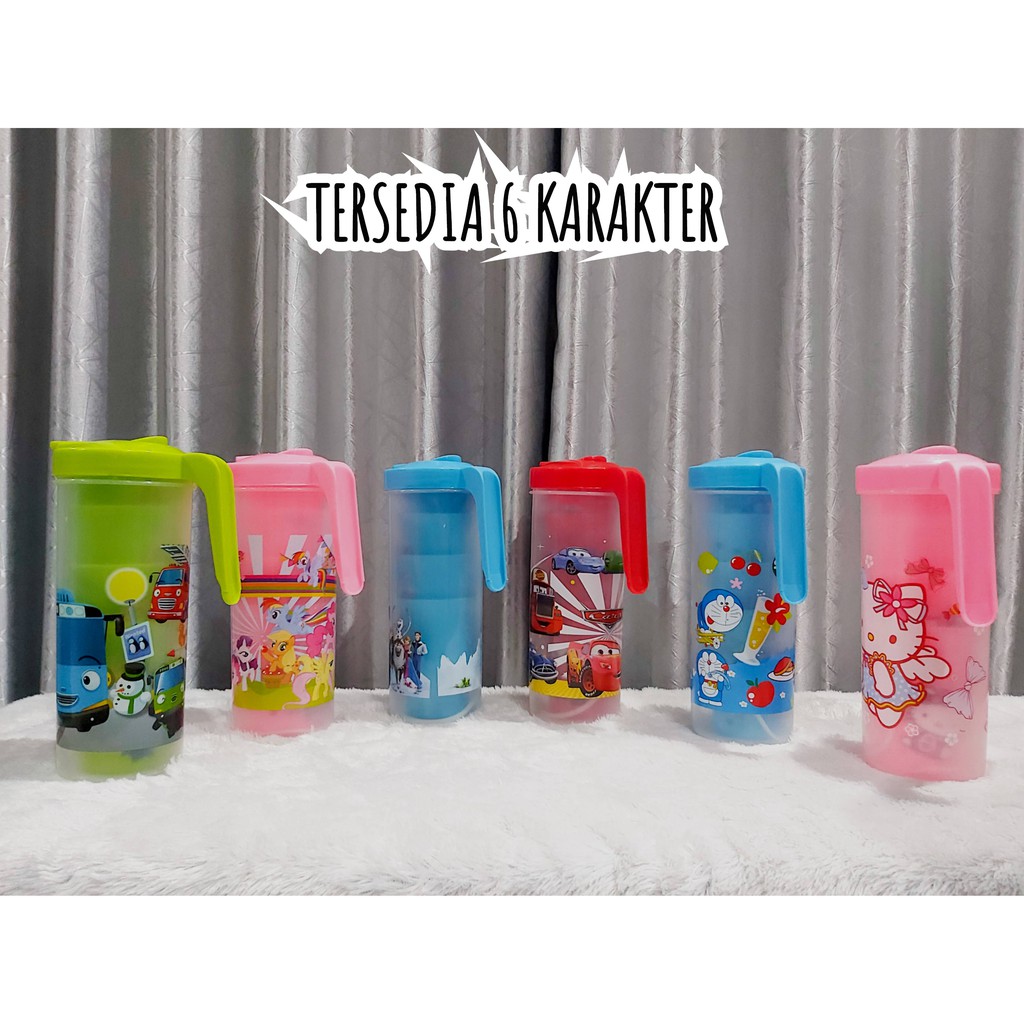 TERMUARH!! TEKO BERANAK / SET GELAS PLASTIK KARAKTER LUCU / Set 4 in 1 Gelas / Teko Pitcher Kapasitas 2.2L