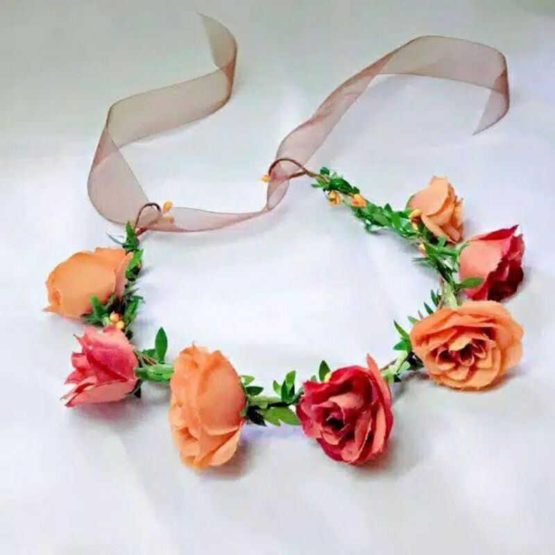 Flowercrown - simple flower crown / Mahkota bunga red orange / bandana / headpiece / Crown pengantin