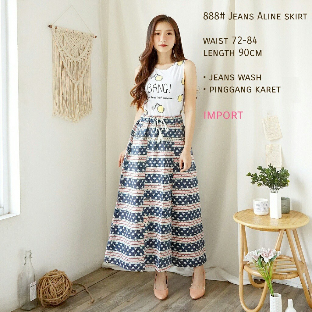 Rok Bigsize Jumbo Hitam Panjang Bagus Kerja Kantor Gereja Fashion WL284 Rok Jeans Aline Import 888