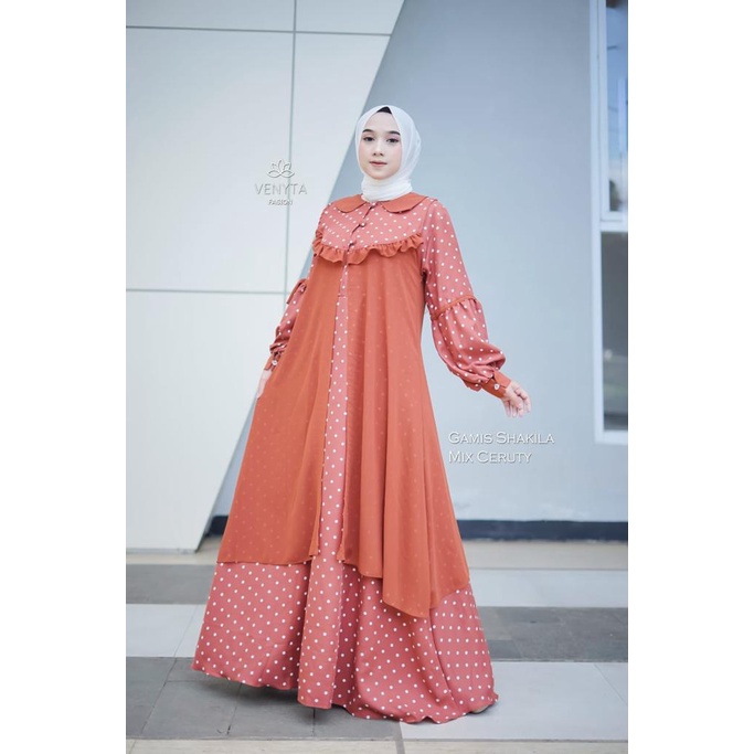 GAMIS set blezer 2 IN1 ORI VENYTA LULI outer DRESS PLUS OUTHER SHAKILA MIX CERUTY KOMBINASI MOTIF POLKADOT