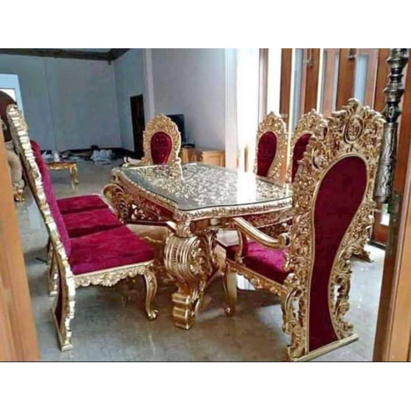 set kursi makan raja/set kursi makan ukiran jepara/kursi makan mewah jepara