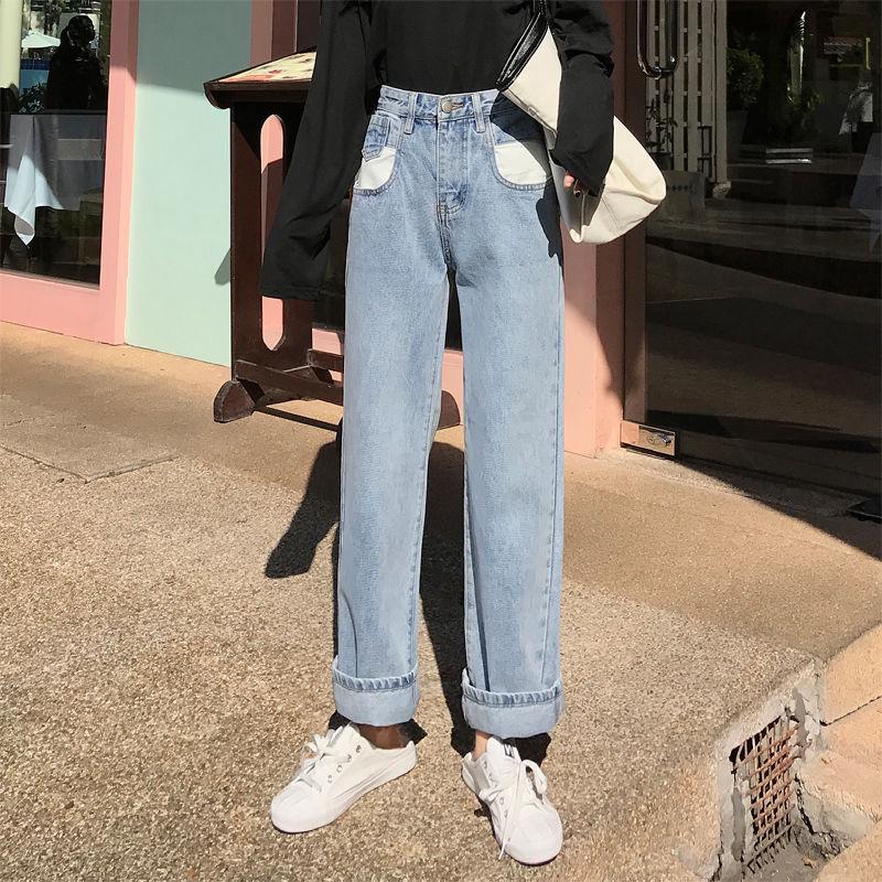 Celana  Panjang Model Longgar Lebar  High Waist Bahan Jeans  