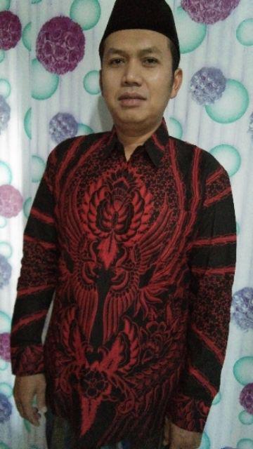 Batik Pria Solo | Manuk Peksi Merah Lengan Panjang Slim Fit Lapis Furing | By Batik Florist