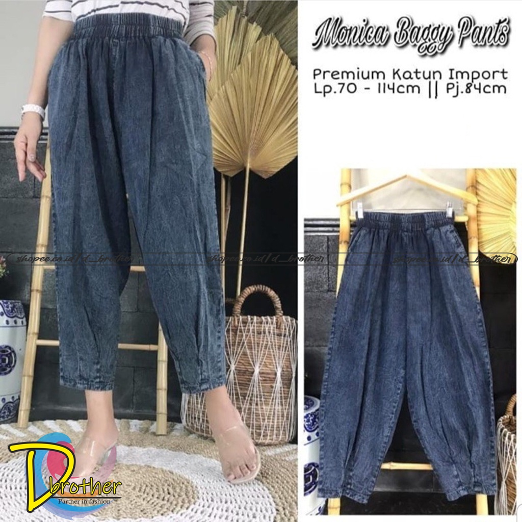 Celana Jeans Jumbo Wanita | MONICA Jeans Pants | Celana Jeans Pinggang Full Karet Muter