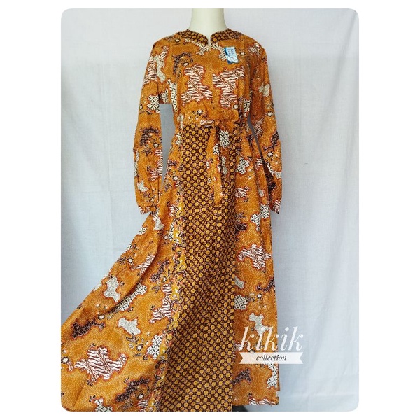 Gamis Katun Motif Batik Long Dress Wanita Murah Pakaian Muslim Adem Busui Friendly Tunik Tradisional