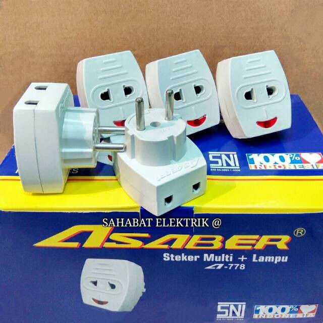 Steker T ASABER + INDIKATOR LAMPU colokan listrik charger T MULTI MURAH GROSIR T SERBAGUNA PENCABANG