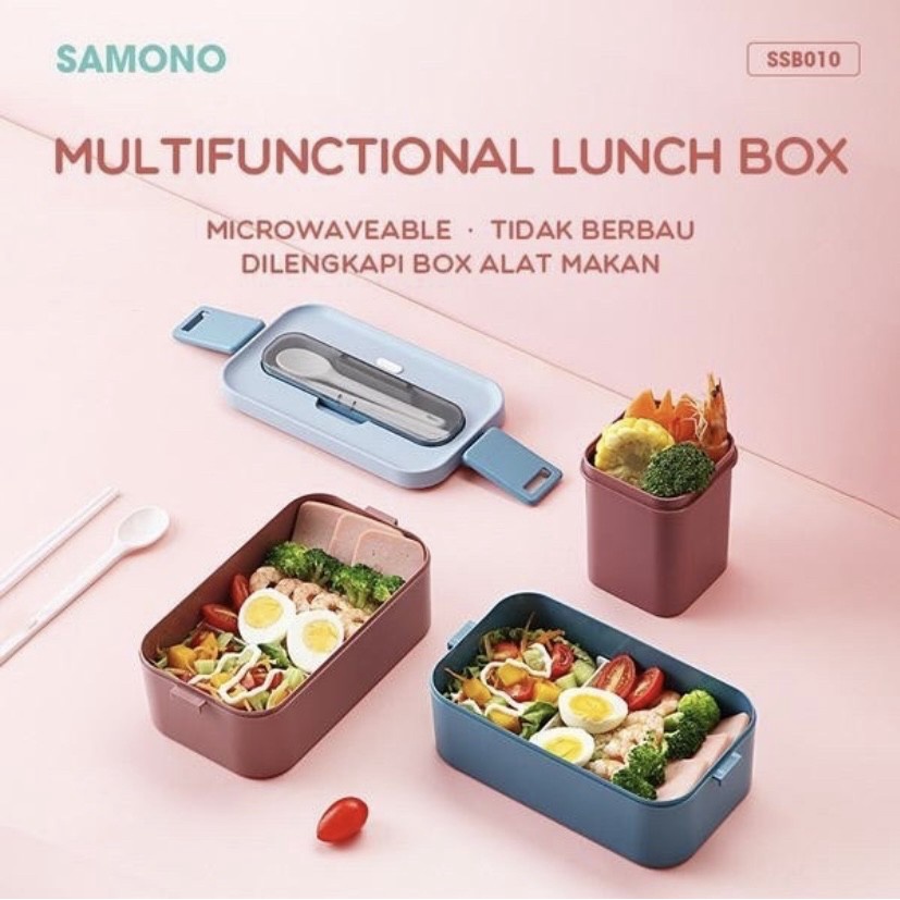 Samono Kotak Makan Tahan Panas Microwaveable Lunch Box Set