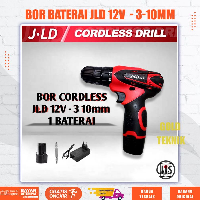 JLD Bor baterai 12 volt murah 1 baterai untuk tembok dan kayu bor cordless untuk bor besi tembok dan