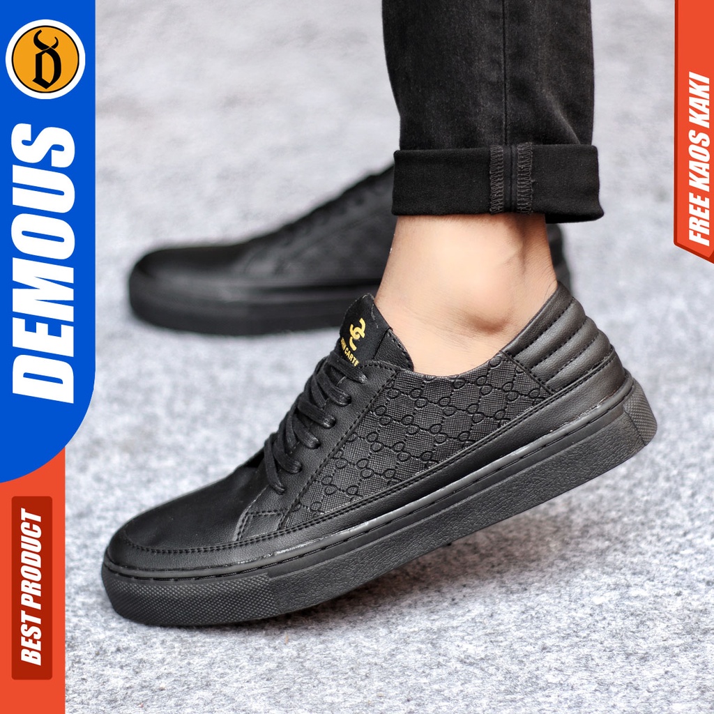 Sepatu Sneakers Pria Sepatu Casual Pria Kulit Pu Sepatu Kerja Kuliah Kondangan Sepatu Hitam Pria DEMOUS GIOT