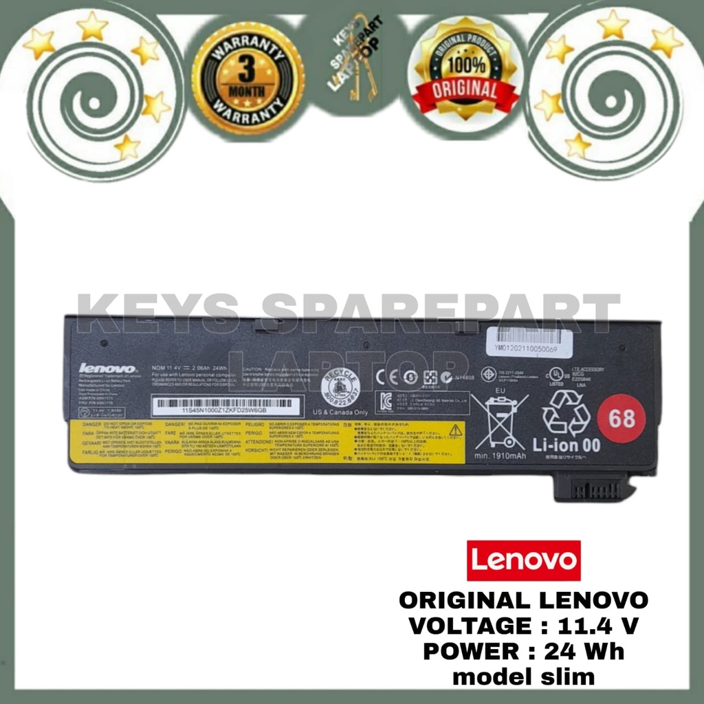 Baterai Battery Batre Laptop Lenovo Thinkpad X240 X250 X260 X270 X240S X250S X260S X270S T440 T440S T450 T450S K2450 T460 T460p T550 3 Cell Slim Original