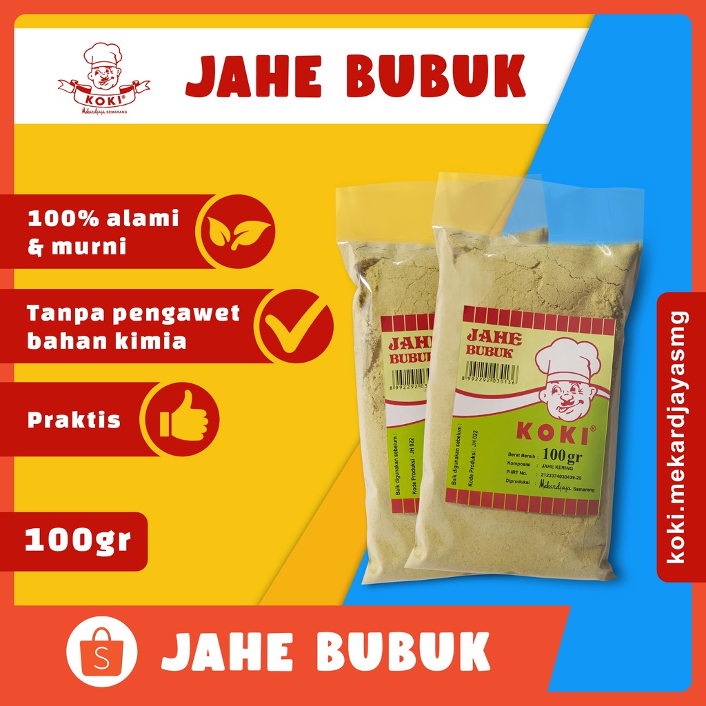 

[KOKI] Jahe Putih Bubuk / White Ginger Powder 100gr (Rempah Bumbu Dapur 100% Kualitas / Grade Premium, Asli, Murni )