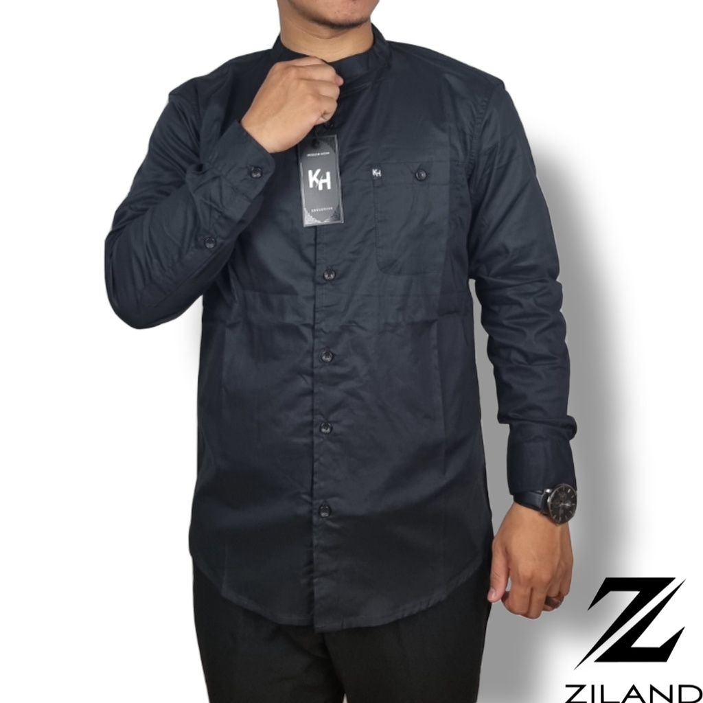 Kemko Dewasa KH 043 Kemeja Koko Pria Lengan Panjang Polos Hitam Katun High Quality Ada Ukuran Jumbo