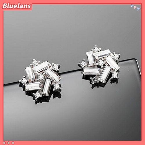 Perhiasan Pesta Anting Stud Warna Perak Hias Batu Imitasi Motif Kincir Angin Keberuntungan