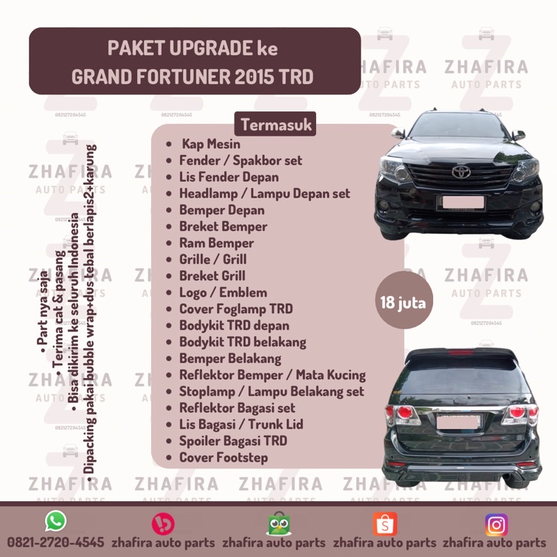 Paket Upgrade Up Grade Mobil ke Toyota Grand Fortuner TRD 2014 2015 Original