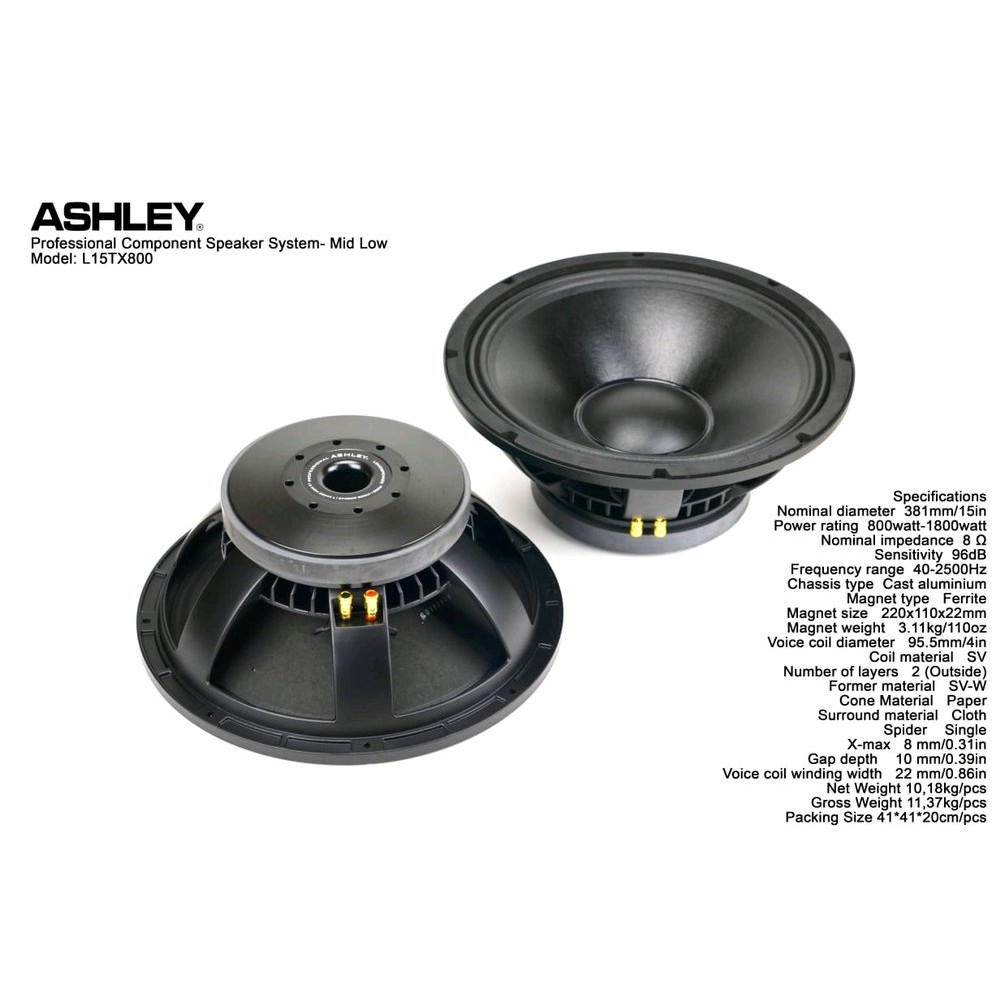Asli  SPEAKER 15 INCH ASHLEY L15TX800 VOICE COIL 4 INCH 1800 WATT ORIGINAL