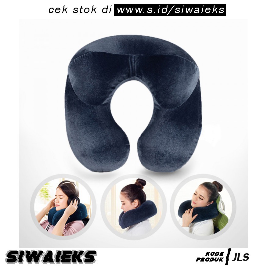 JLS YMYQ Bantal Leher U-Shape Inflatable Travel Neck Pillow - 300TC - Dark Blue Grab Medan