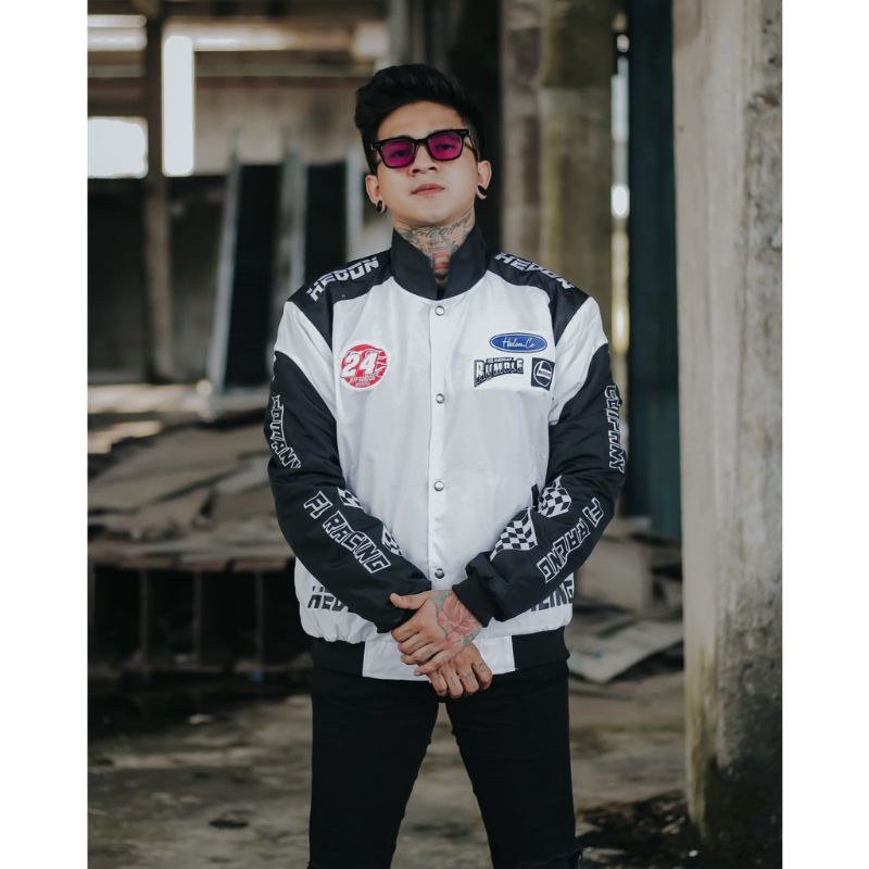 JAKET NASCAR HEDON PUTIH HITAM STRIP-VINTAGE JAKET