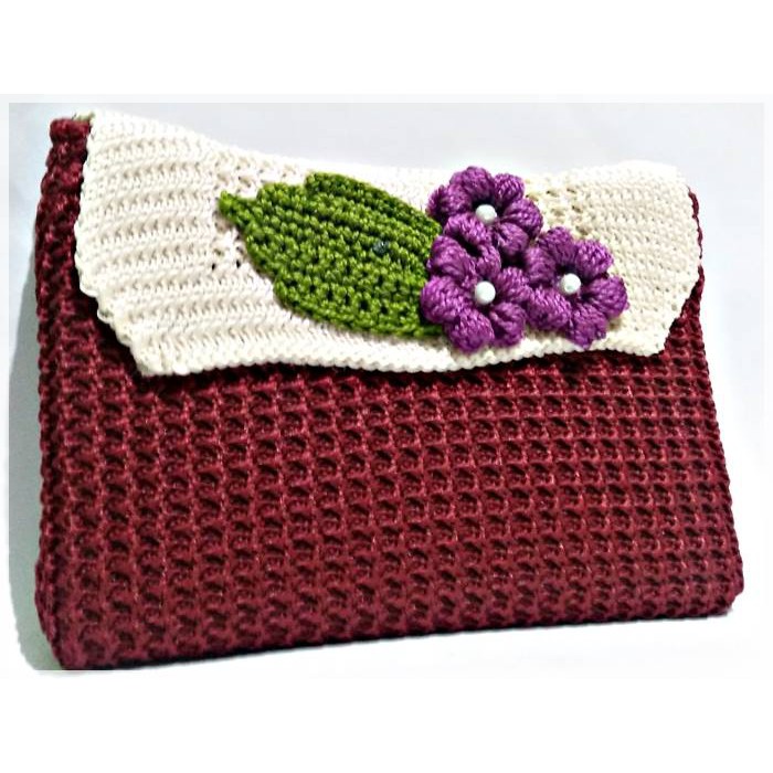 TAS SELEMPANG RAJUT SPON BUNGA KOTAK KECIL | KNETTING SLING BAG LEMBANG