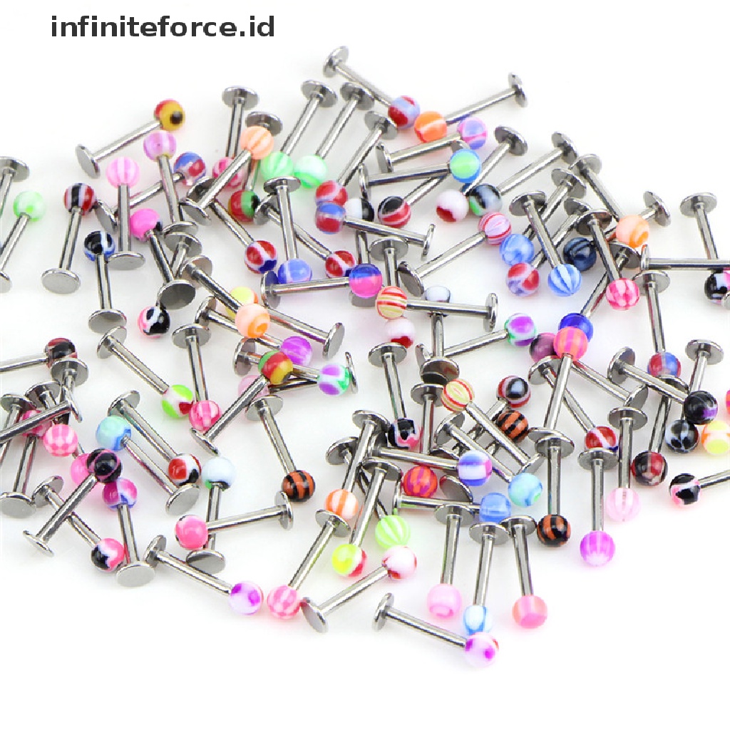 10 / 30 / 50pcs Cincin Tindik Bibir Bahan Stainless Steel 16g