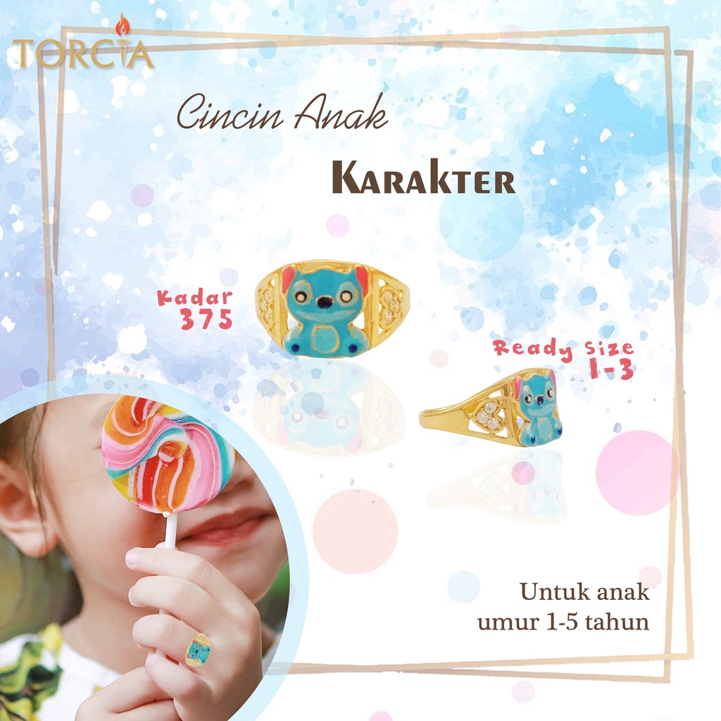 Cincin Anak Emas Asli Stitch Kadar 375 Torcia Gold