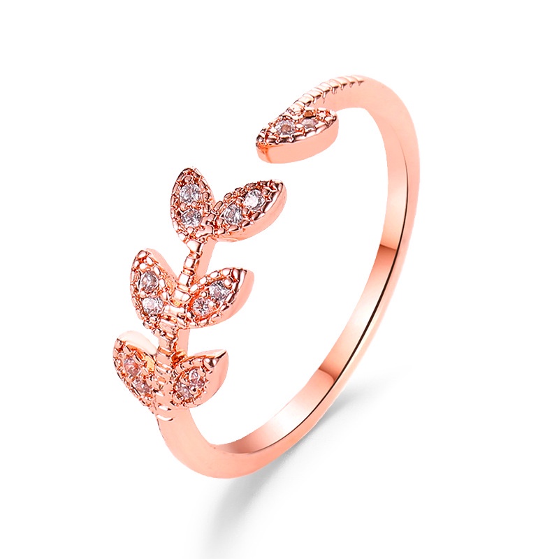 Cincin Model Terbuka Desain Daun Hias zircon Gaya Korea / Pelajar / simple Untuk Wanita