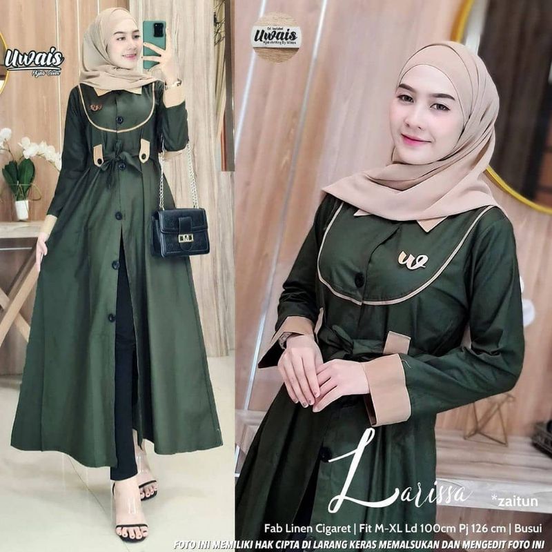 Cod Sl larissa vest ori jasmine/dress muslim polos korea style kekinian/gamis midi busui ld 100