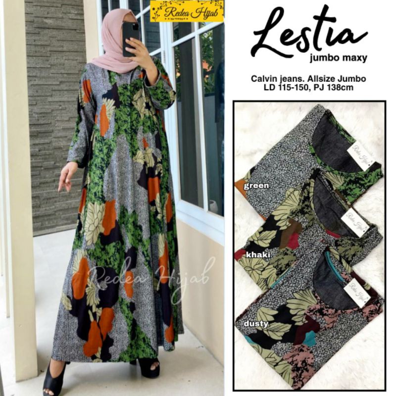 Lestia Gamis Jumbo Big Size Melar LD Sampai 150 cm 4L 5L Bahan Calvin Jeans