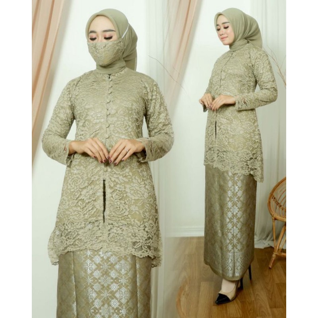 SET KEBAYA TUNIK BROKAT ROK SONGKET LILIT~KEBAYA BRUKAT KANCING~KEBAYA MODEREN~KEBAYA WISUDA~KEBAYA PESTA JUMBO 3L BY BA