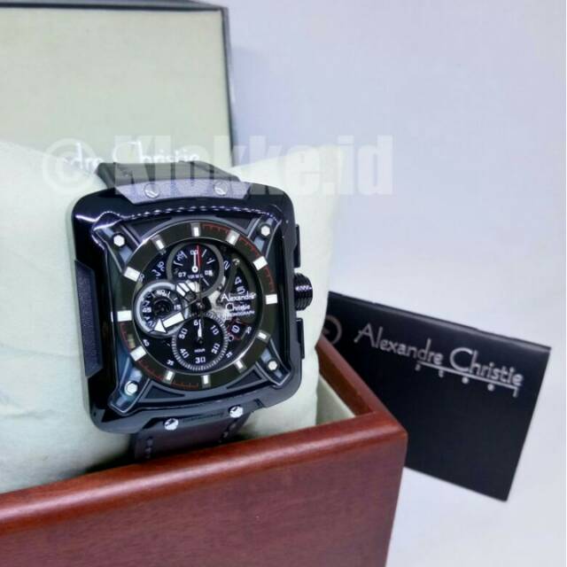 ALEXANDRE CHRISTIE AC 3030 PRIA KULIT HITAM CASE HITAM JARUM MERAH