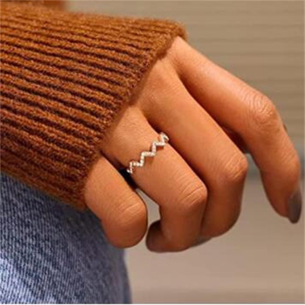 Cincin Gelombang Nanas Warna Emas Untuk Wanita Gadis Highs Dan Low Ring Jewelry Gift Wavy Zigzag Ring