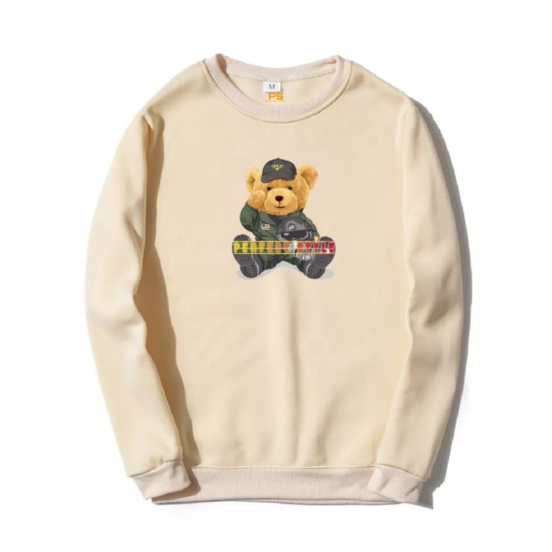 APPAREL Sweater crewneck pria motif BEAR ARMY terlaris lengan panjang