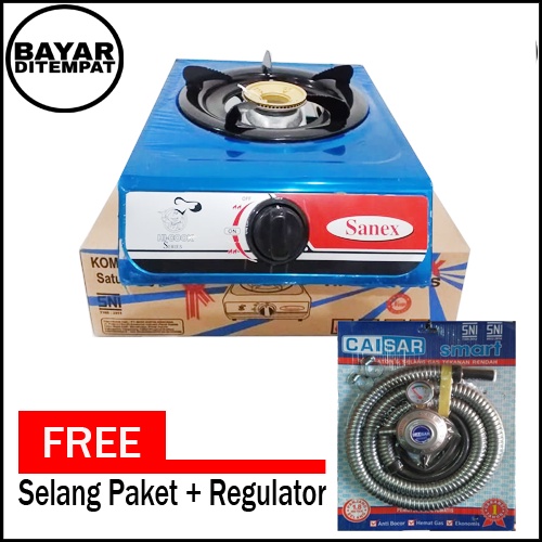 SANEX kompor gas 1 tungku Stainlis Steel FREE selang regulator CAISAR SNI