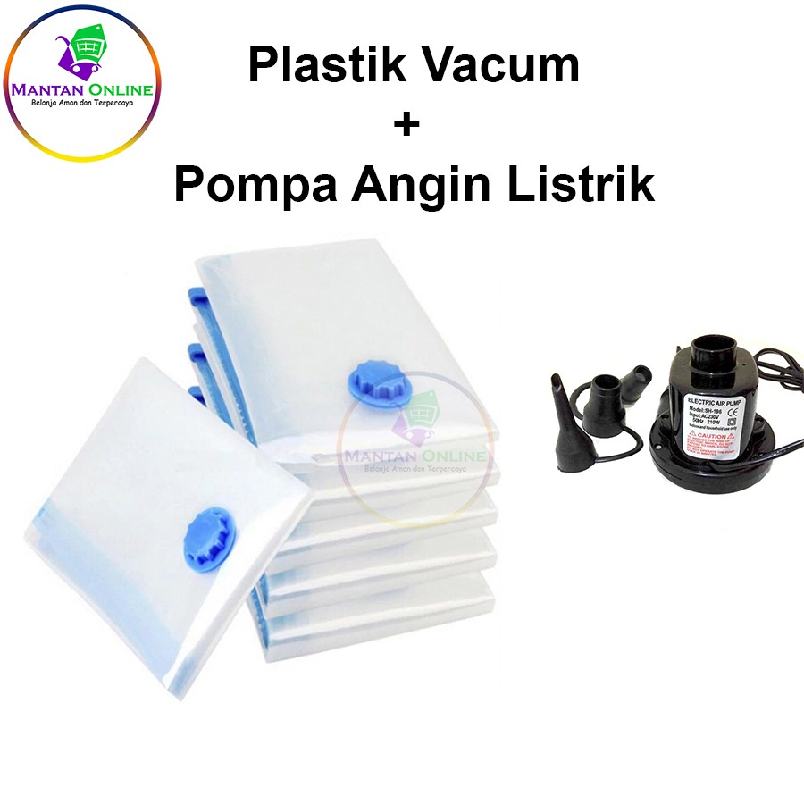 Paket Vacuum Bag Travel + Pompa Angin Listrik/ Kompress Plastik Vacum Baju/ Pakaian Laundry
