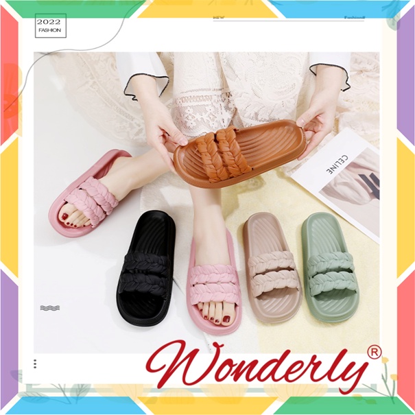 2209-2 Sandal Selop Karet Wanita Wonderly Slop Cewek Kepang Kerut Glanzton Slipper Import Tawana