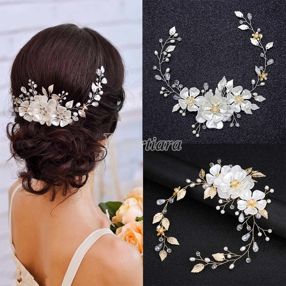 Fashion Bride Hand-woven Pearl Headdress White Crystal Flower Pearl Leaf Wedding Dress Accessories Headband Bridal Accessories