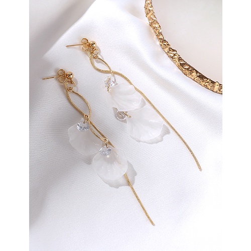 LRC Anting Fashion Golden Shell Tassel Long Crystal Chain P64212